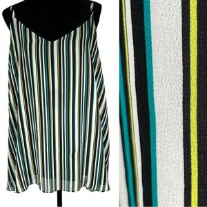 Torrid Striped Chiffon Tank Top White Black Yellow Spaghetti Straps V-neck